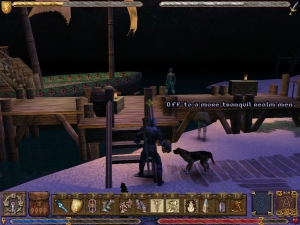 The ghostly pirates speak. That's Raven's ship docked nearby.