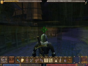 Inside the ship's hold. Since the hull is translucent, you can see everything going on outside.